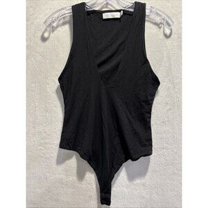 Jonathan Simkhai Women's Black V Neck Tank Sleeveless Bodysuit Stretch Medium